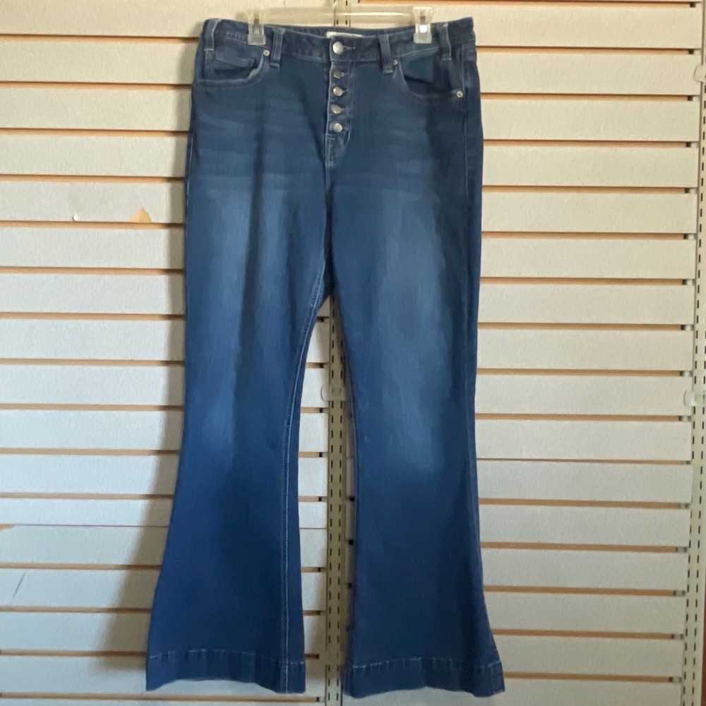 Rock & Roll Denim Womens High Rise Trouser Flare Jeans‎ Blue Button Fly W33 L32